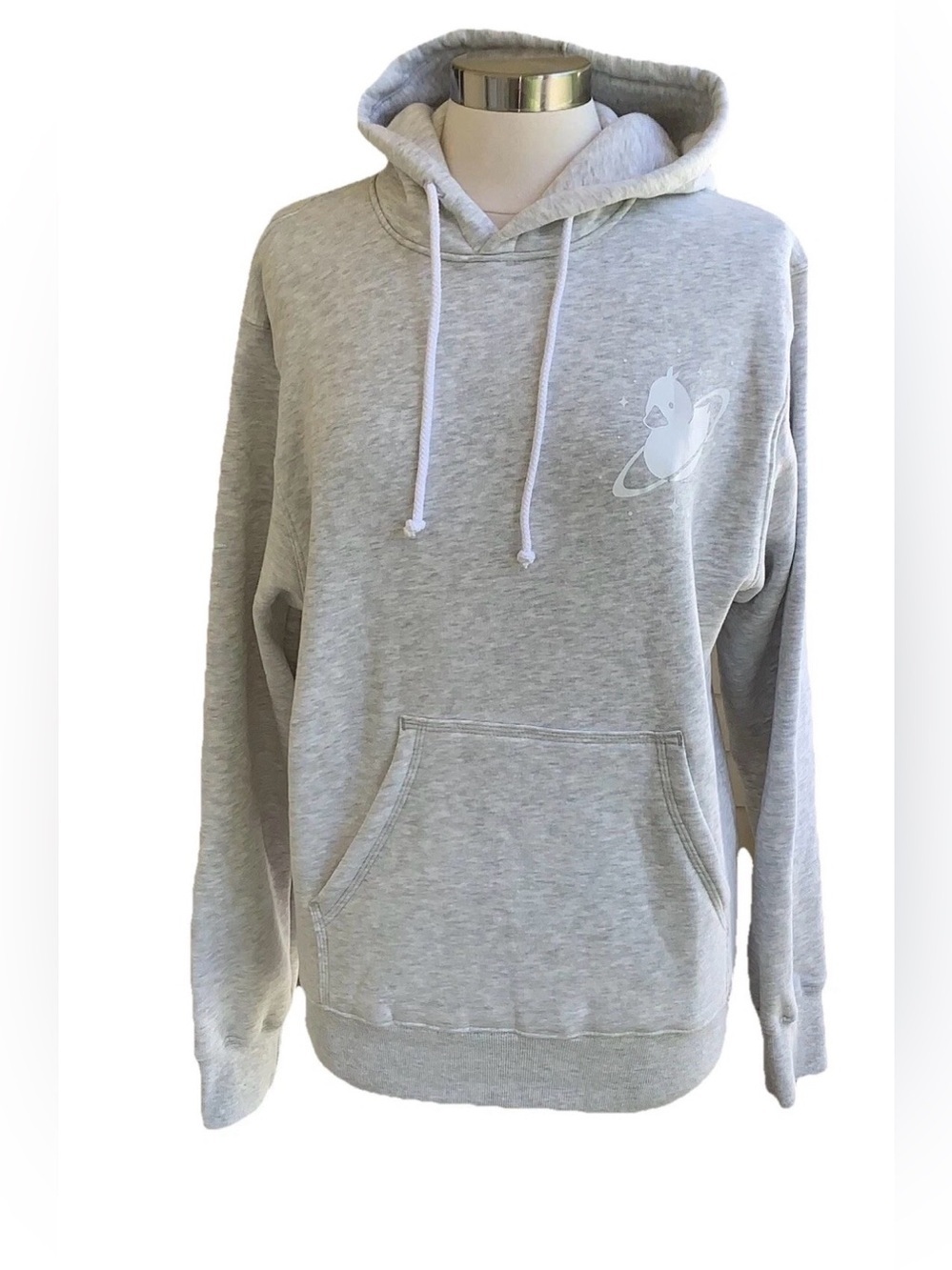 Quackity Duck Fleece Pullover Hoodie Small Light Gray Sweats